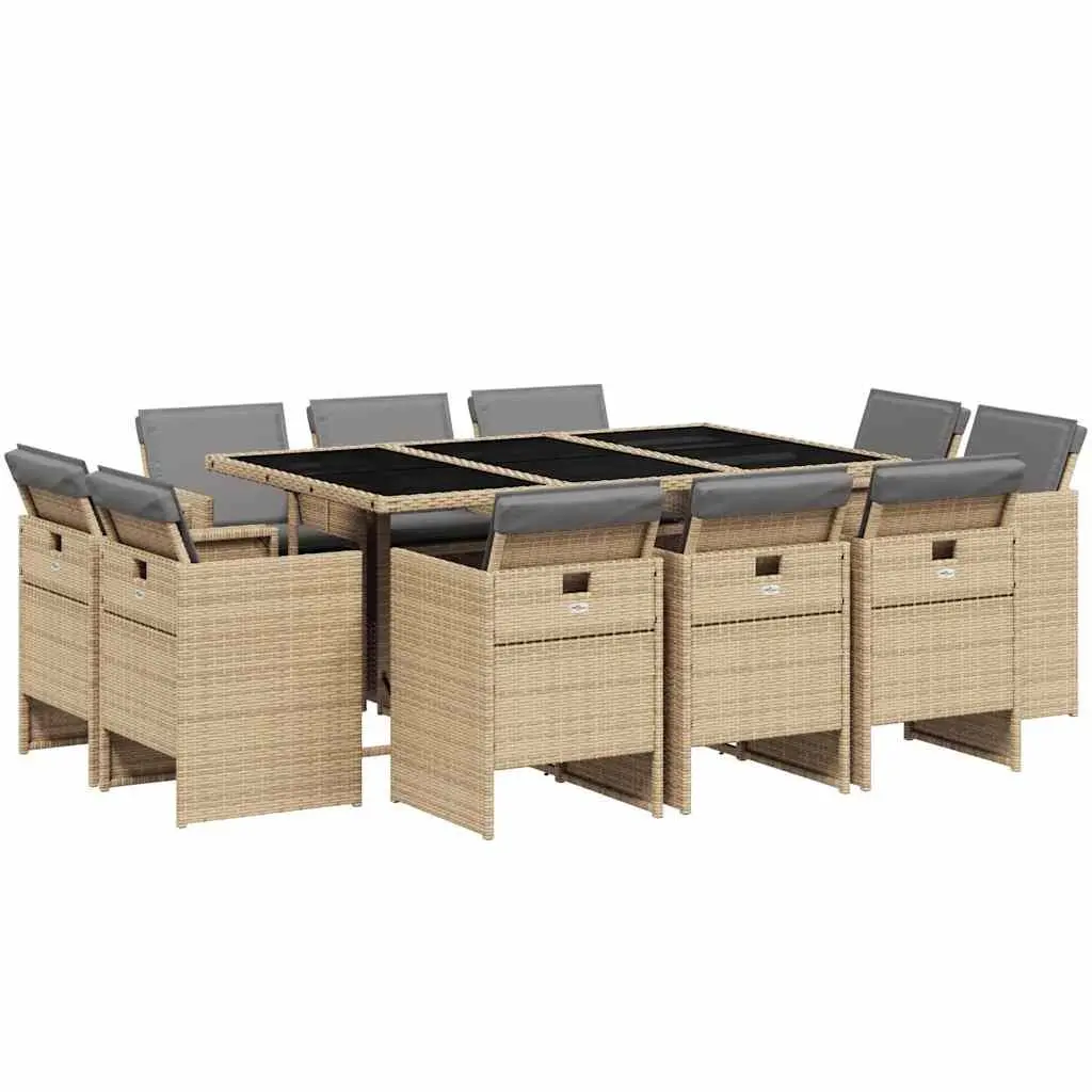 Beige Poly Rattan 11-Piece Outdoor Dining Set