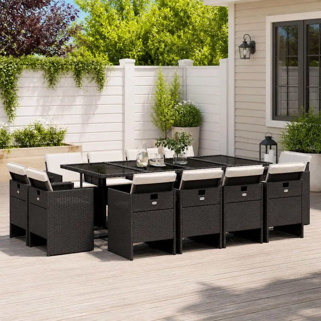 Black Poly Rattan Garden Dining Set 13 Piece Outdoor Furniture with Cushions