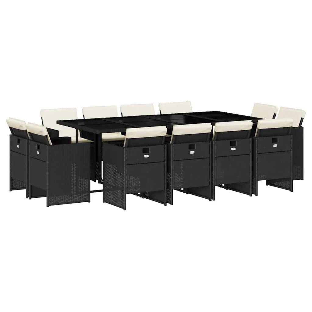 Black Poly Rattan Garden Dining Set 13 Piece Outdoor Furniture with Cushions