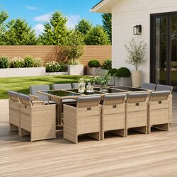 Durable 13 Piece Beige Garden Dining Set for Outdoor Use