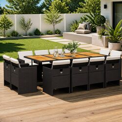 Durable 13-Piece Garden Dining Set with Black Rattan Chairs