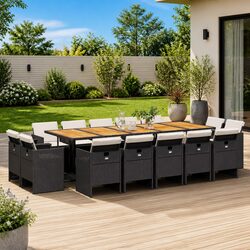 Sturdy 15 Piece Garden Dining Set with Black Rattan