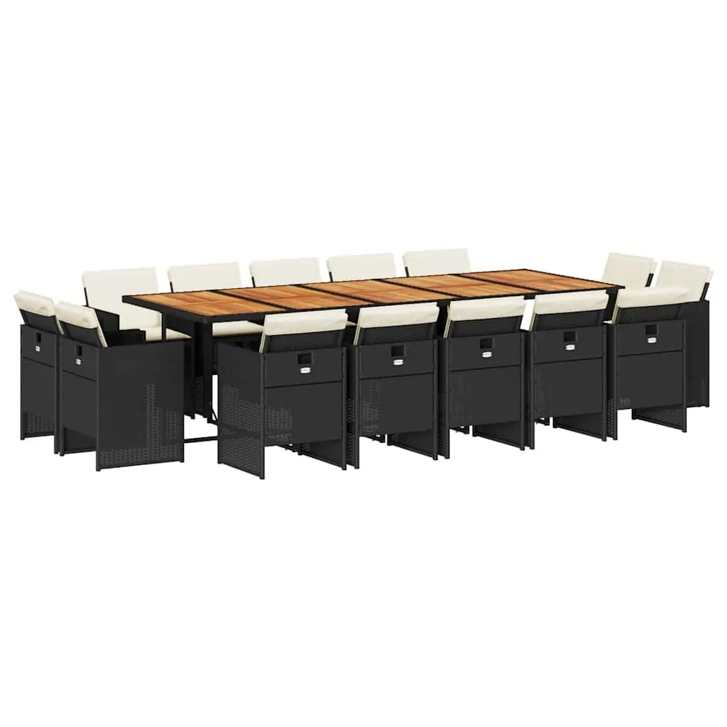 Garden Dining Set PE Rattan Acacia Wood 15 Piece Black Outdoor Furniture