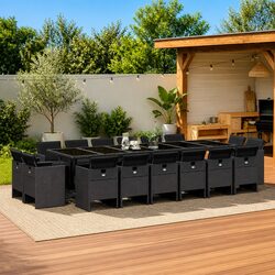 17-Piece Outdoor Furniture Set with Black PE Rattan