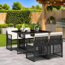 5-Piece Garden Furniture Set with Black Poly Rattan Chairs