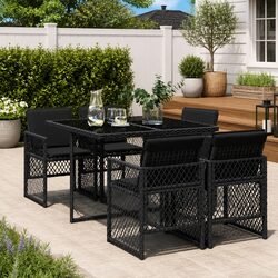 5-Piece Black PE Rattan Outdoor Dining Set