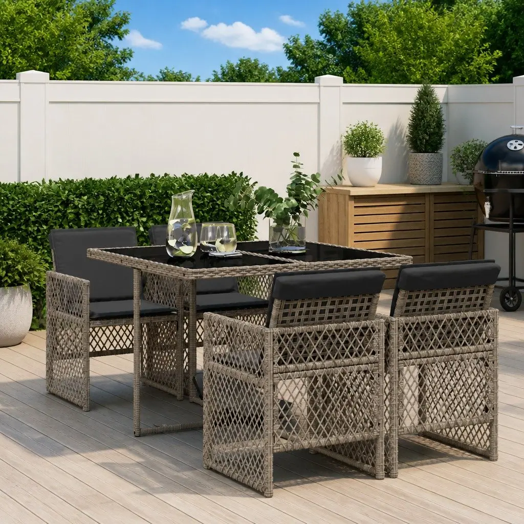 5-Piece Grey Poly Rattan Garden Dining Set