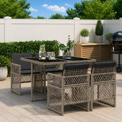 Durable 5-Piece Grey Poly Rattan Garden Dining Set