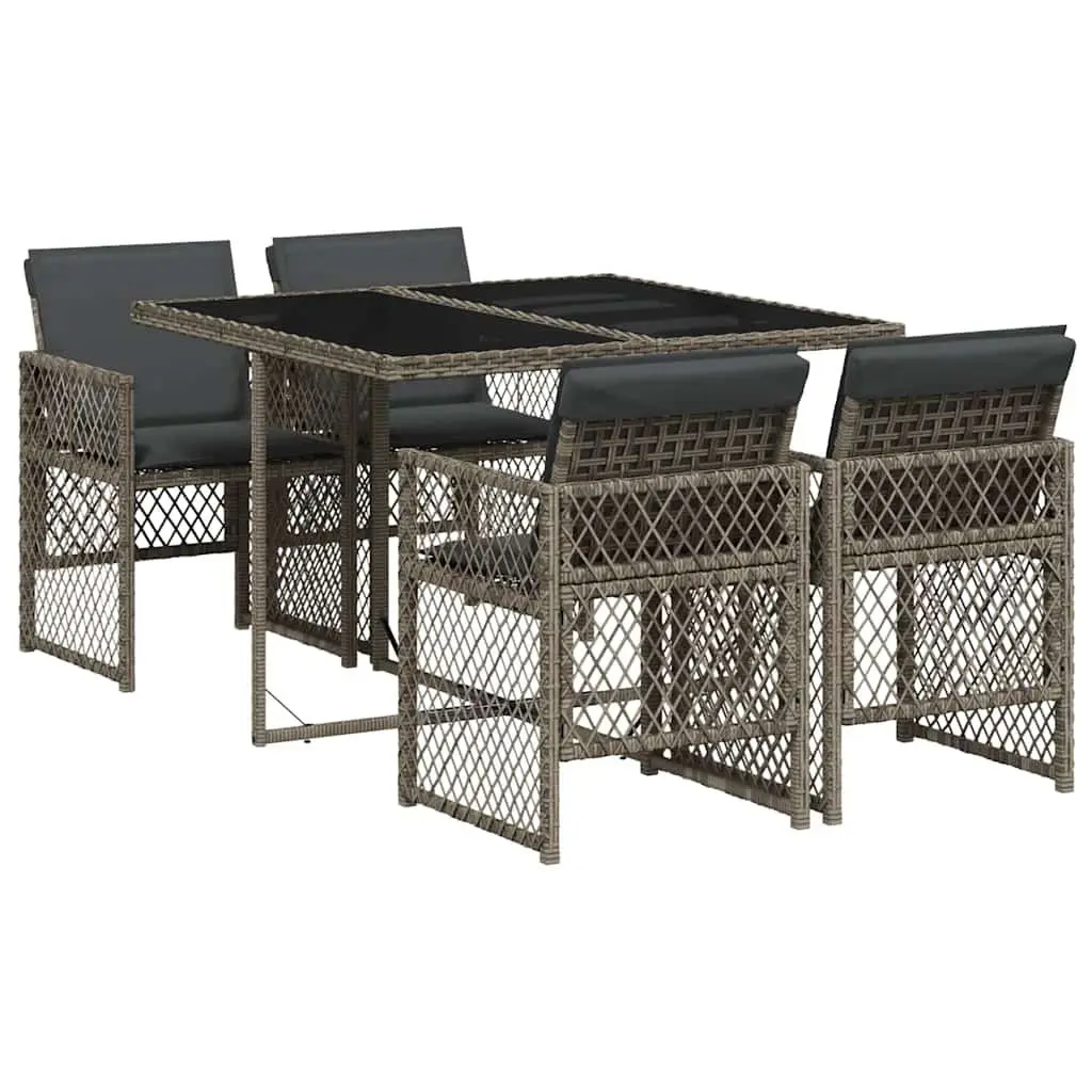 5-Piece Grey Poly Rattan Garden Dining Set