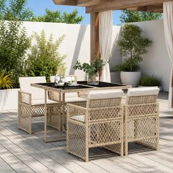 Premium 5-Piece Garden Dining Set with Cushions - Beige