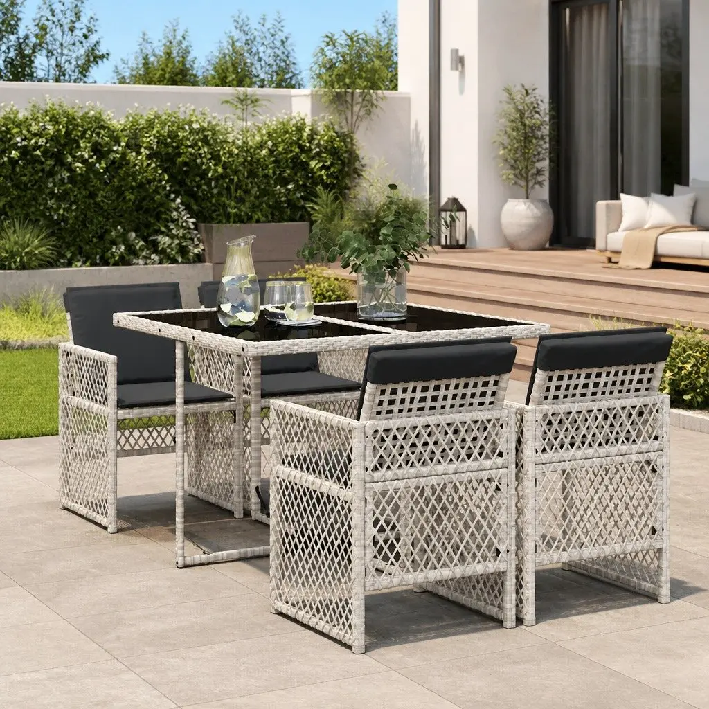 5-Piece Grey Poly Rattan Garden Dining Set
