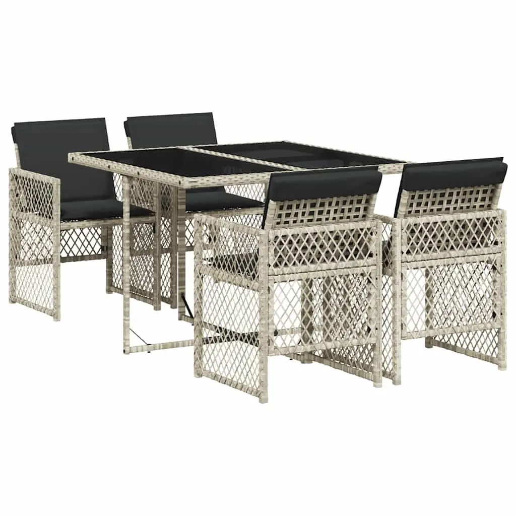 5-Piece Grey Poly Rattan Garden Dining Set
