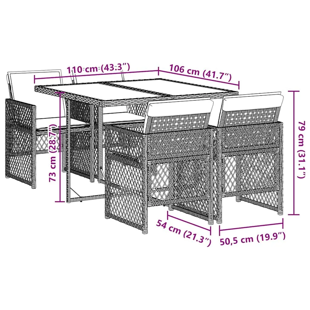 5-Piece Grey Poly Rattan Garden Dining Set