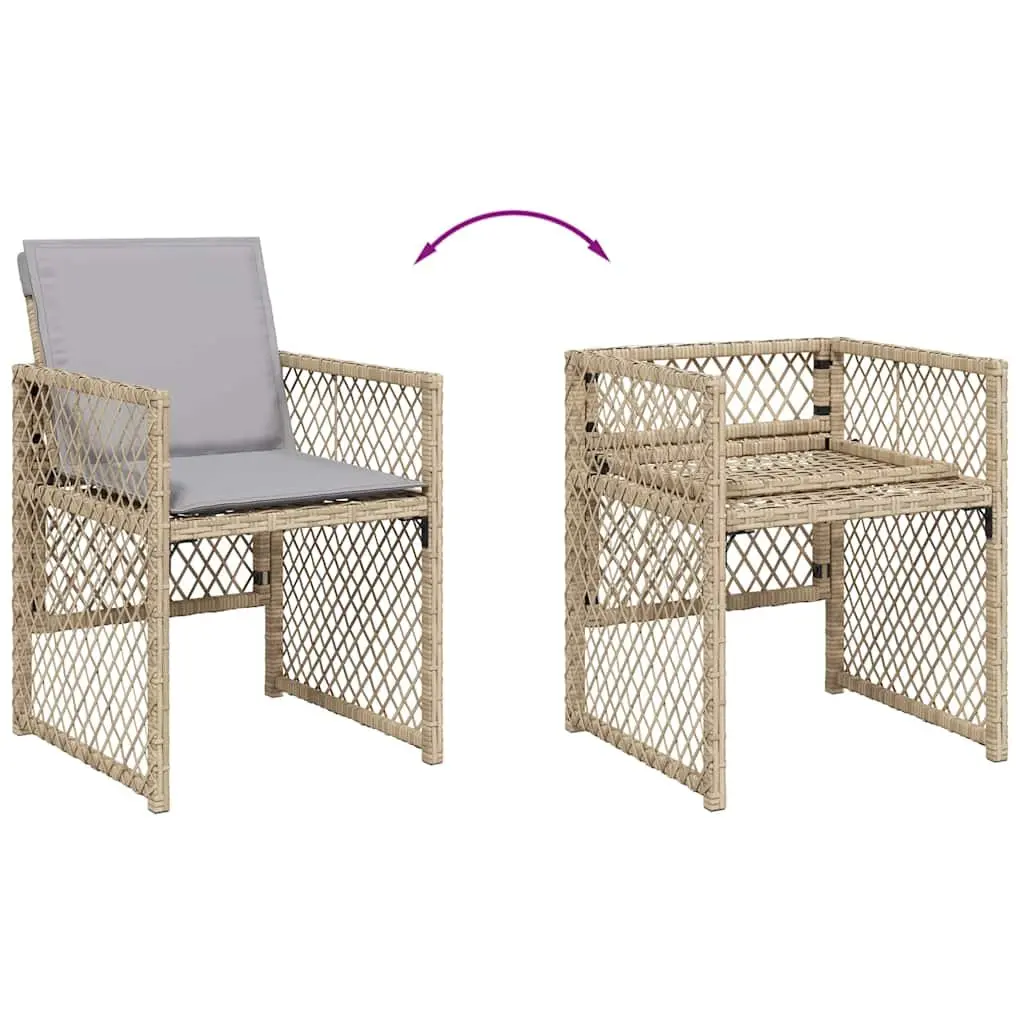 5-Piece Beige Poly Rattan Garden Dining Set with Glass Table