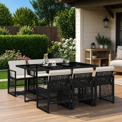 7 Piece Black Poly Rattan Outdoor Dining Set