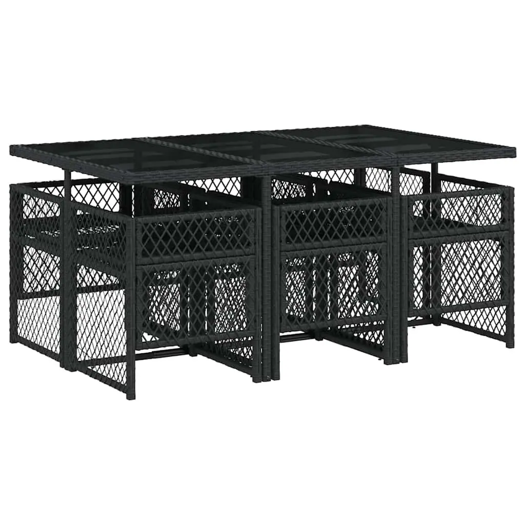 7 Piece Black Poly Rattan Outdoor Dining Set