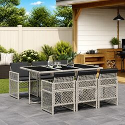 Sturdy 7 Piece Outdoor Dining Set with Grey Poly Rattan