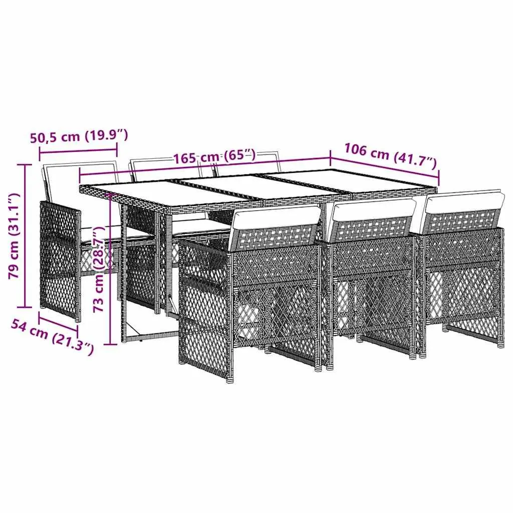 7 Piece Outdoor Dining Set with Grey Poly Rattan