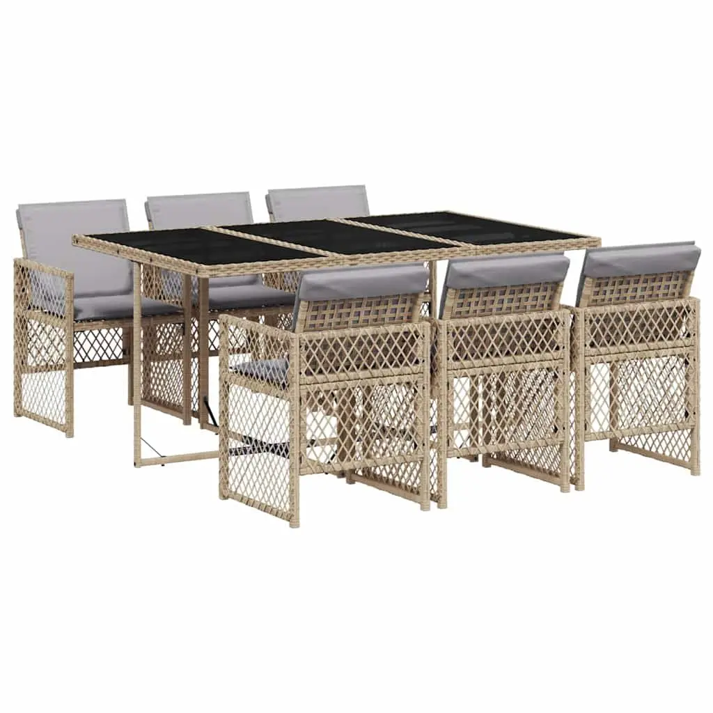 7 Piece Outdoor Dining Set with Cushions in Beige