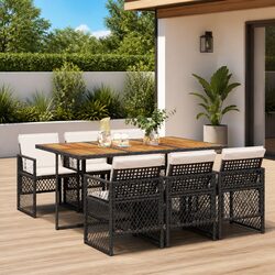 7-Piece Outdoor Dining Set in Black Poly Rattan