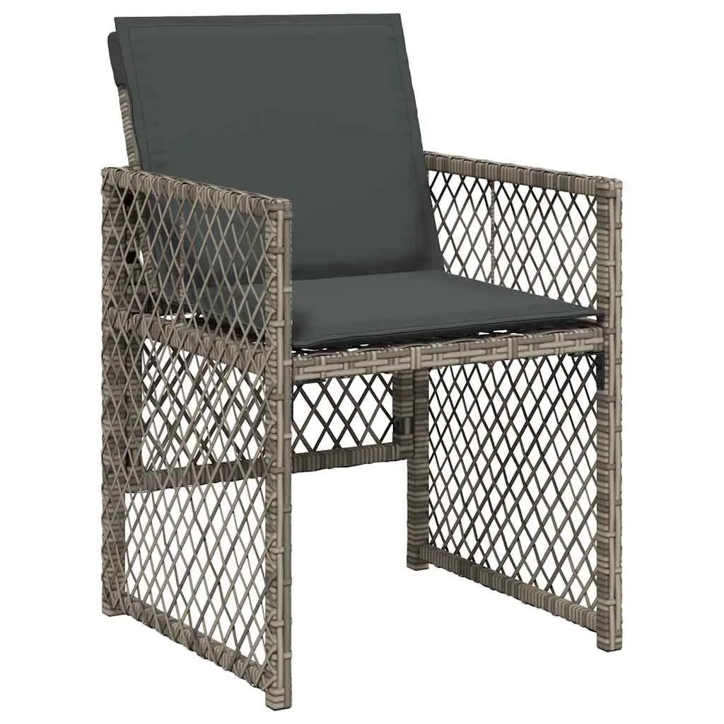 9 Piece Outdoor Dining Set Grey Poly Rattan with Cushions