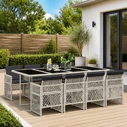 Durable 9 Piece Grey Poly Rattan Garden Dining Set