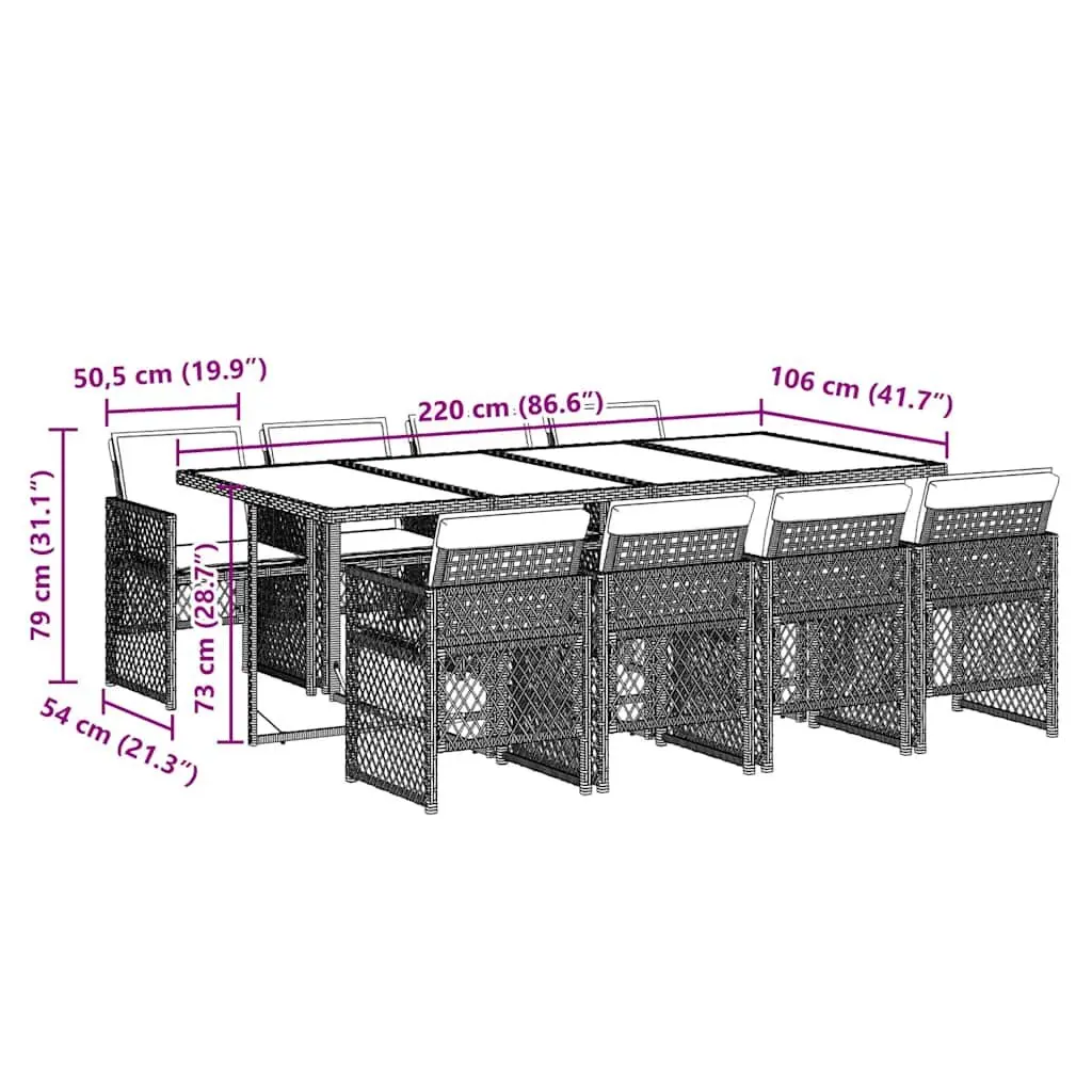 9 Piece Grey Poly Rattan Garden Dining Set