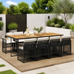 Sturdy 9-Piece Outdoor Dining Set in Black PE Rattan