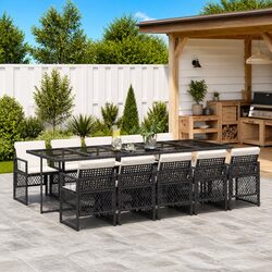 Durable 11 Piece Black Patio Dining Set with Cushions