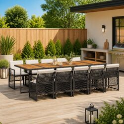 Premium 11 Piece Black Poly Rattan Garden Dining Set