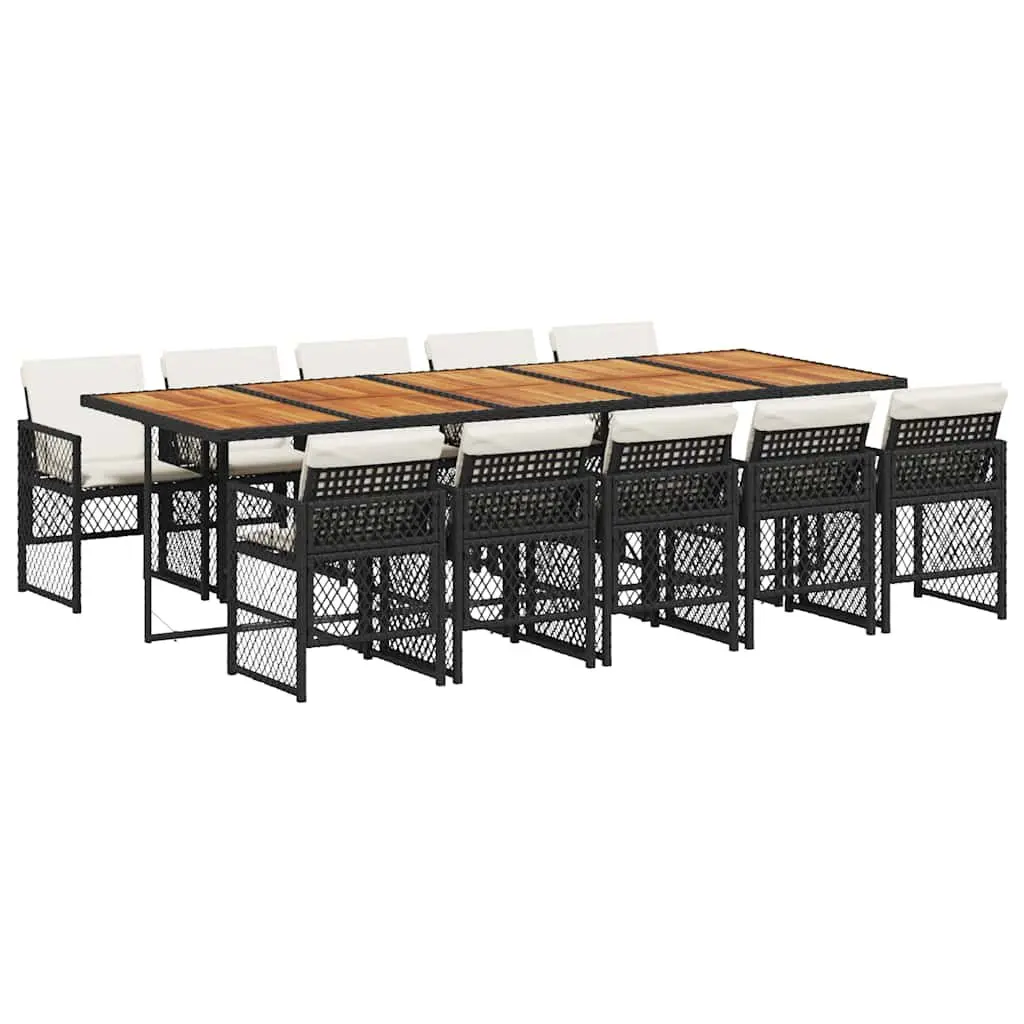 11 Piece Black Poly Rattan Garden Dining Set