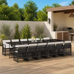 Durable 13 Piece Garden Dining Set with Black Rattan Chairs