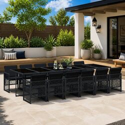 Durable 13-Piece Outdoor Garden Dining Set in Black
