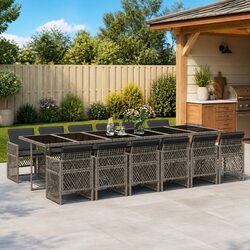Premium Garden Dining Set 13 Pieces in Grey Poly Rattan
