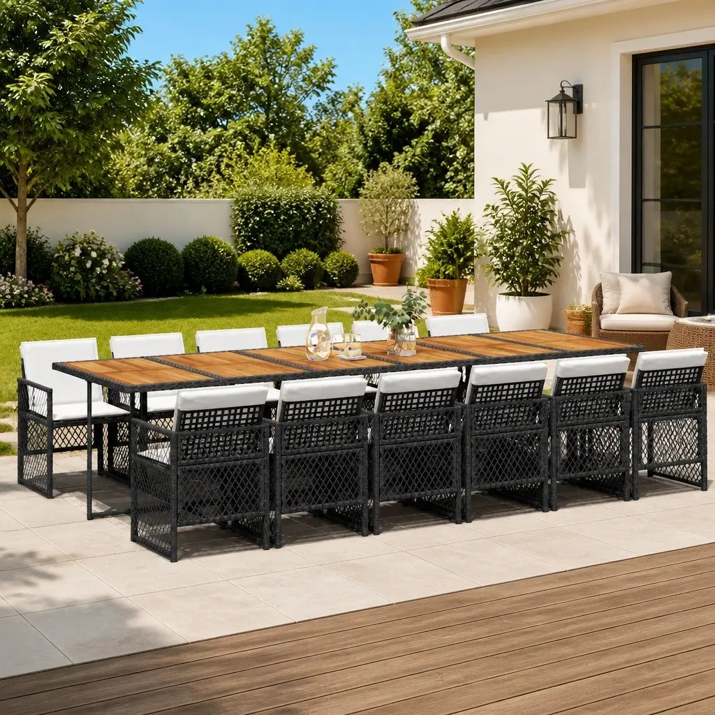 13 Piece Black Rattan Garden Dining Set