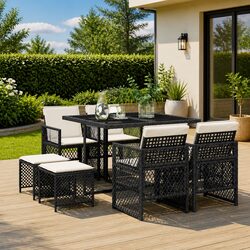 Premium 9 Piece Outdoor Dining Set with Black Poly Rattan
