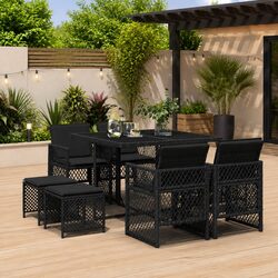 Durable 9 Piece Black Poly Rattan Outdoor Dining Set