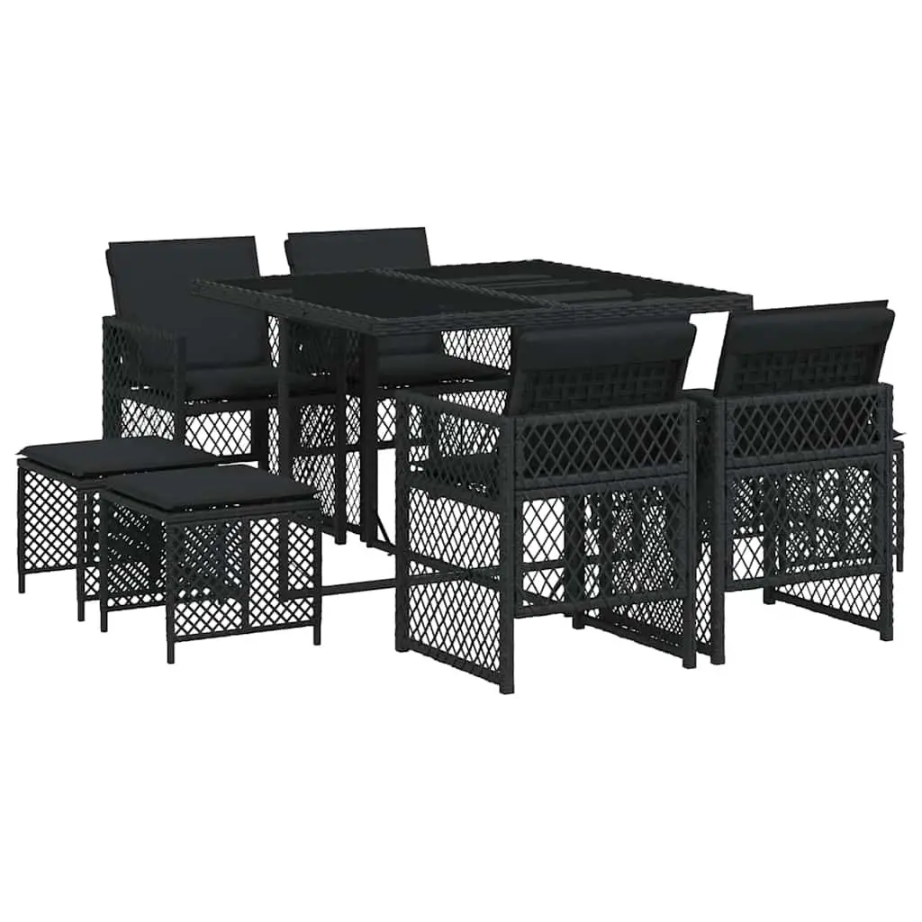 Outdoor Dining Set PE Rattan 9 Piece Garden Furniture Black Cushioned Patio