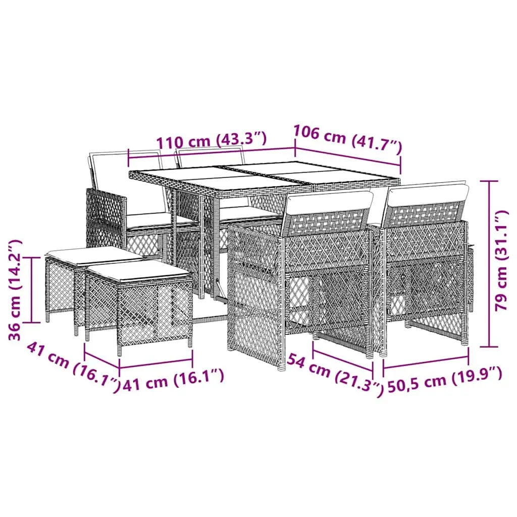 Outdoor Dining Set PE Rattan 9 Piece Garden Furniture Black Cushioned Patio