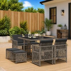 Durable 9 Piece Garden Dining Set with Grey Cushions
