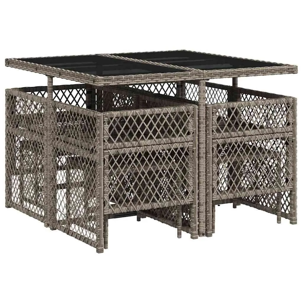 9 Piece Garden Dining Set with Grey Cushions