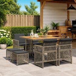 Durable 9 Piece Garden Dining Set in Grey Poly Rattan