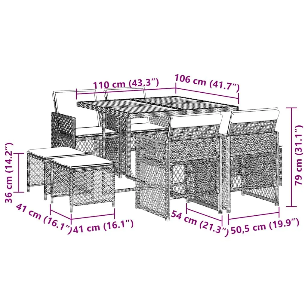 9 Piece Garden Dining Set in Grey Poly Rattan
