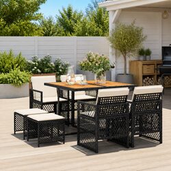 Durable 9-Piece Outdoor Dining Set with Black Rattan