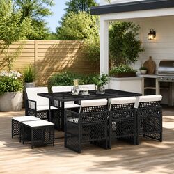 Premium 11 Piece Garden Dining Set with Cushions - Black