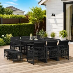 Premium 11 Piece Black Rattan Garden Dining Set