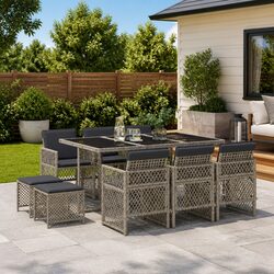 Premium 11 Piece Grey Poly Rattan Garden Dining Set
