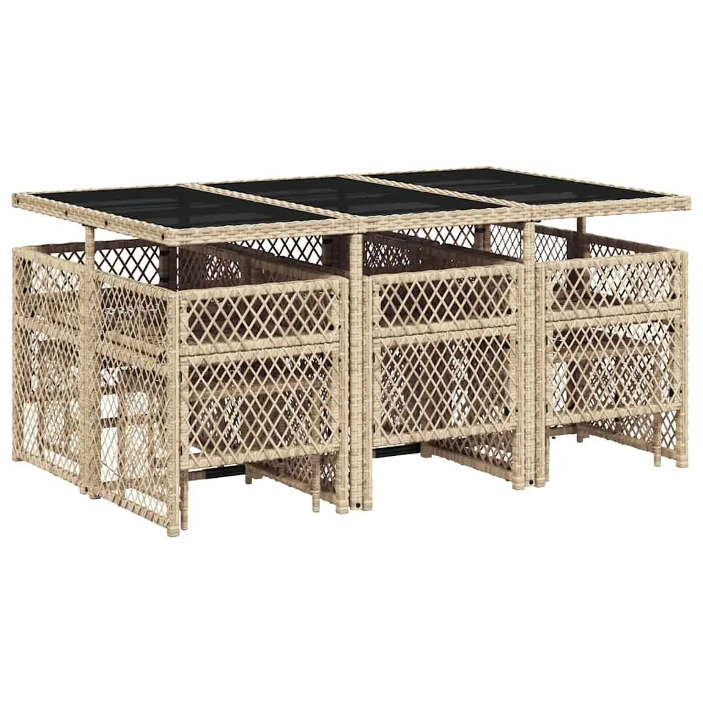Garden Dining Set PE Rattan 11 Piece Outdoor Furniture Patio Beige Tempered Glass