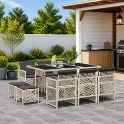 Exceptional Garden Dining Set 11 Piece Grey Rattan