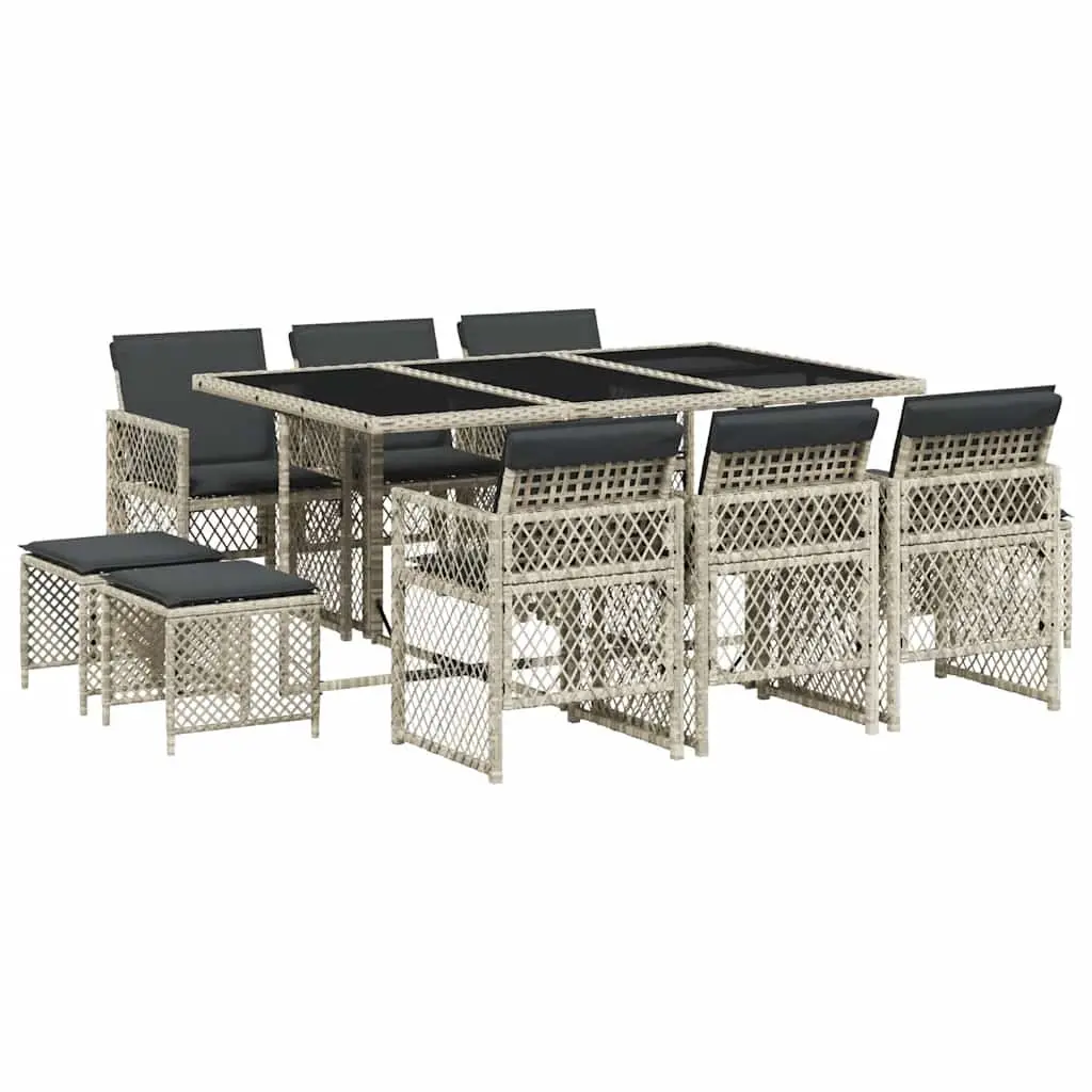 Garden Dining Set 11 Piece Outdoor Furniture Grey Poly Rattan Glass Table Chairs